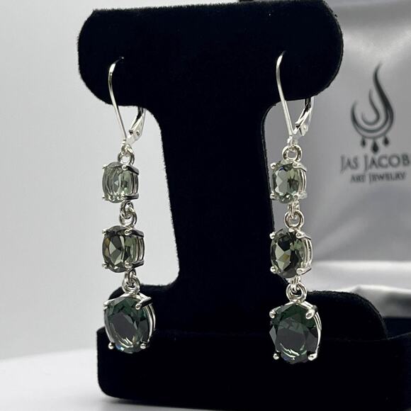 BEAUTIFUL 9.8ctw Green Spinel Earrings Ombre Earrings Green Tourmaline 2" - Picture 3 of 6